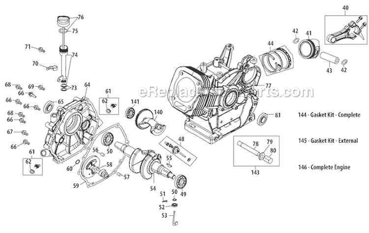 Crankcase Diagram and Parts List for 31AH55Q5766 2012 Troy-Bilt Snow Blower