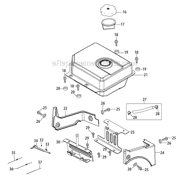 Fuel Tank and Mounting Diagram and Parts List for 31AH55Q5766 2012 Troy-Bilt Snow Blower