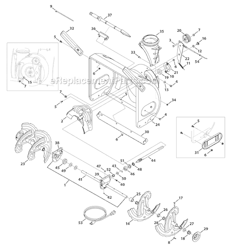 Auger & Auger Housing Diagram and Parts List for 31AH55Q5 2009 Troy-Bilt Snow Blower