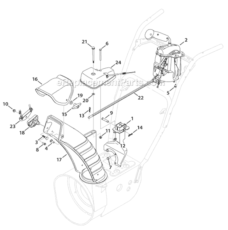 Chute Control Diagram and Parts List for 31AH55Q5 2009 Troy-Bilt Snow Blower