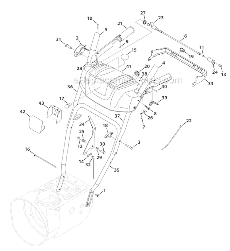 Handle & Frame Diagram and Parts List for 31AH55Q5 2009 Troy-Bilt Snow Blower