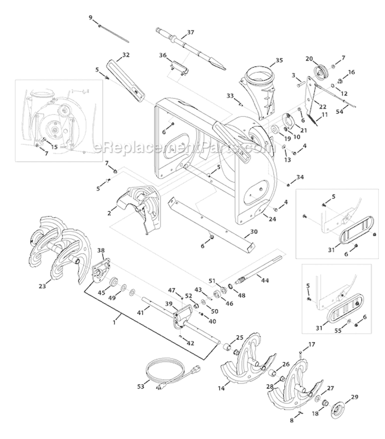 Auger & Auger Housing Diagram and Parts List for 31AH55Q5 2010 Troy-Bilt Snow Blower