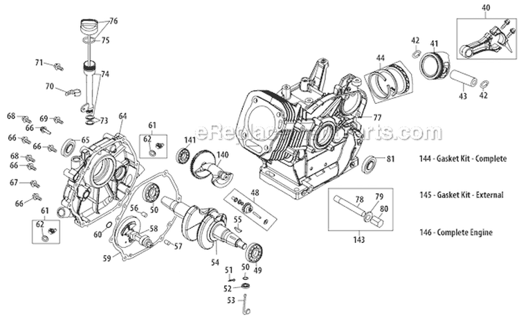 Crankcase Diagram and Parts List for 31AH55R5711 2012 Troy-Bilt Snow Blower