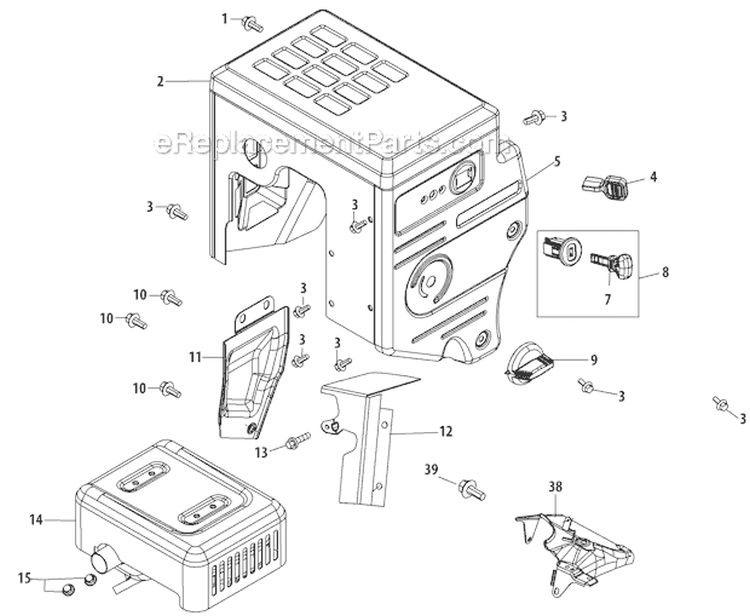 Muffler and Controls Diagram and Parts List for 31AH55R5711 2012 Troy-Bilt Snow Blower