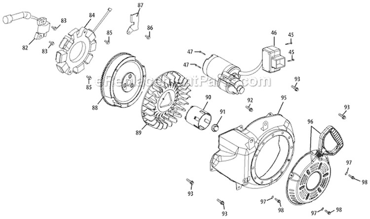 Starter Assembly and Blower Housing Diagram and Parts List for 31AH55R5711 2012 Troy-Bilt Snow Blower