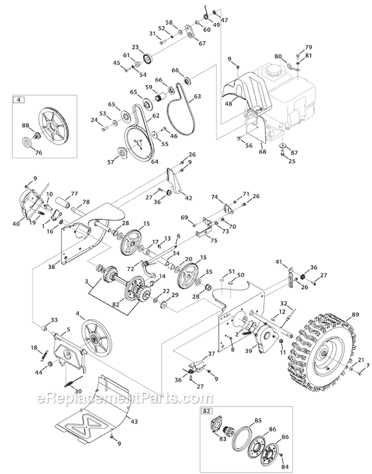 Drive System Diagram and Parts List for 31AH55R5711 2012 Troy-Bilt Snow Blower