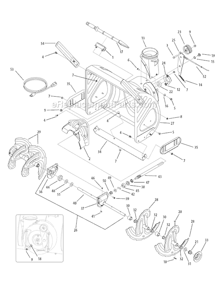 Auger & Auger Housing Diagram and Parts List for 31AH5ZQ5 2008 Troy-Bilt Snow Blower
