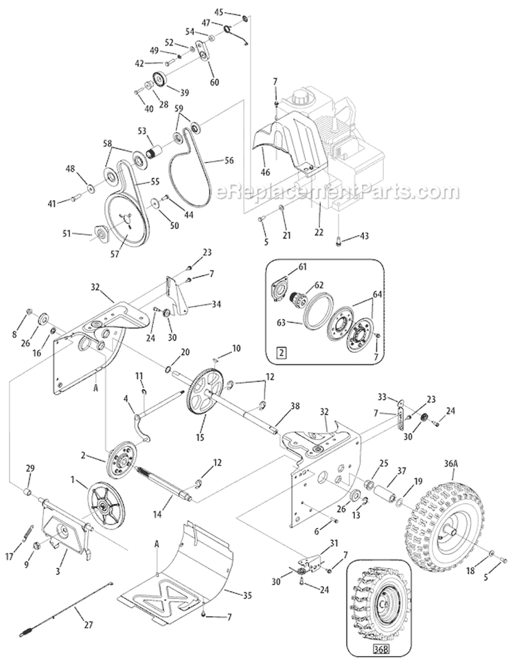 Drive System Diagram and Parts List for 31AH63N2711 2007 Troy-Bilt Snow Blower