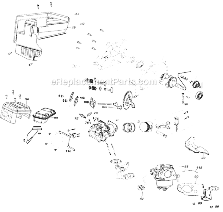 Engine 1 Diagram and Parts List for 31AH63N2711 2007 Troy-Bilt Snow Blower