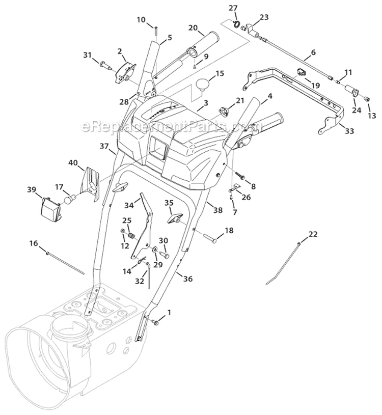 Handle Panel Diagram and Parts List for 31AH64Q4711 2012 Troy-Bilt Snow Blower