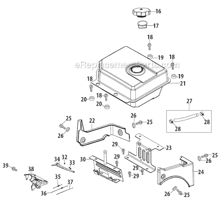 Fuel Tank and Mounting Diagram and Parts List for 31AH64Q4711 2012 Troy-Bilt Snow Blower