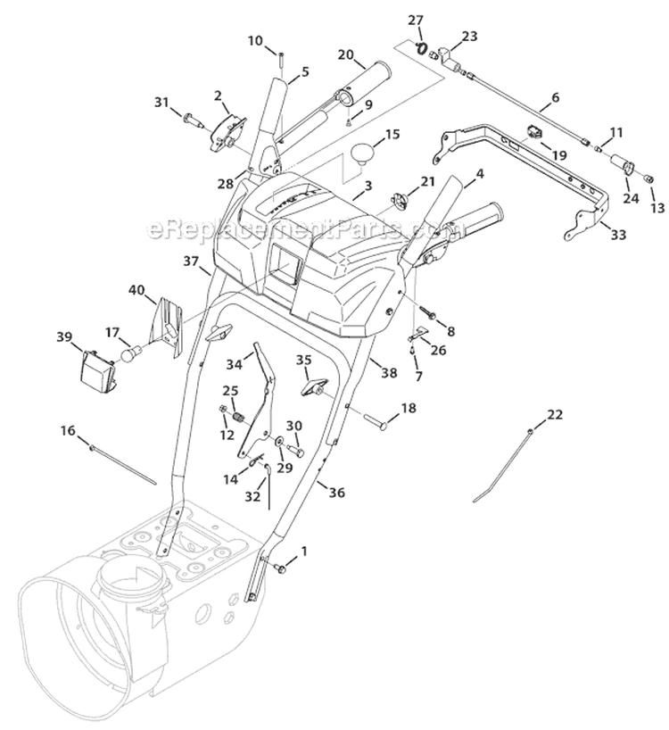 Handle Panel Diagram and Parts List for 31AH64Q4766 2012 Troy-Bilt Snow Blower