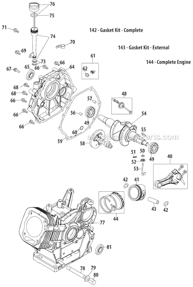 Crankcase Diagram and Parts List for 31AH64Q4766 2012 Troy-Bilt Snow Blower