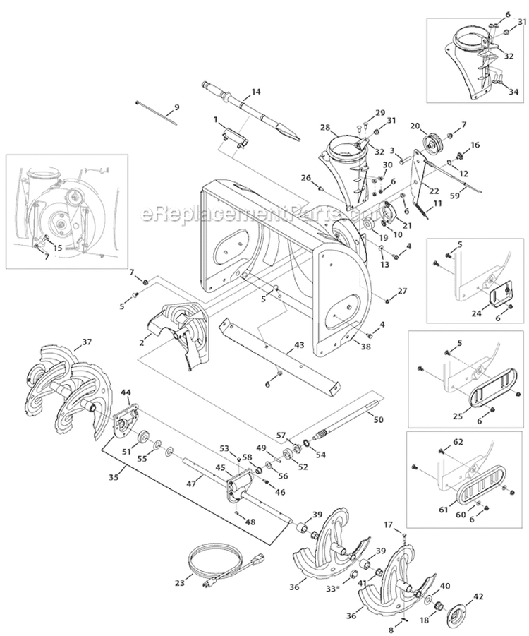 Auger and Auger Housing Diagram and Parts List for 31AH64Q4766 2012 Troy-Bilt Snow Blower
