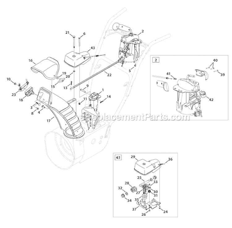 2-Way & 4-Way Extended Chute Diagram and Parts List for 31AH64Q4 2009 Troy-Bilt Snow Blower