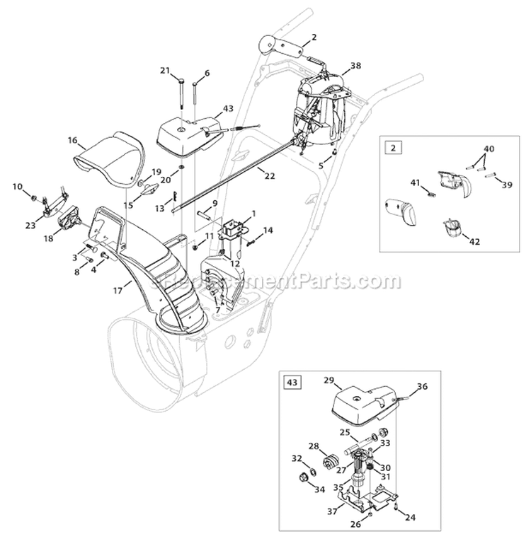 2-Way & 4-Way Chute Diagram and Parts List for 31AH64Q4 2010 Troy-Bilt Snow Blower