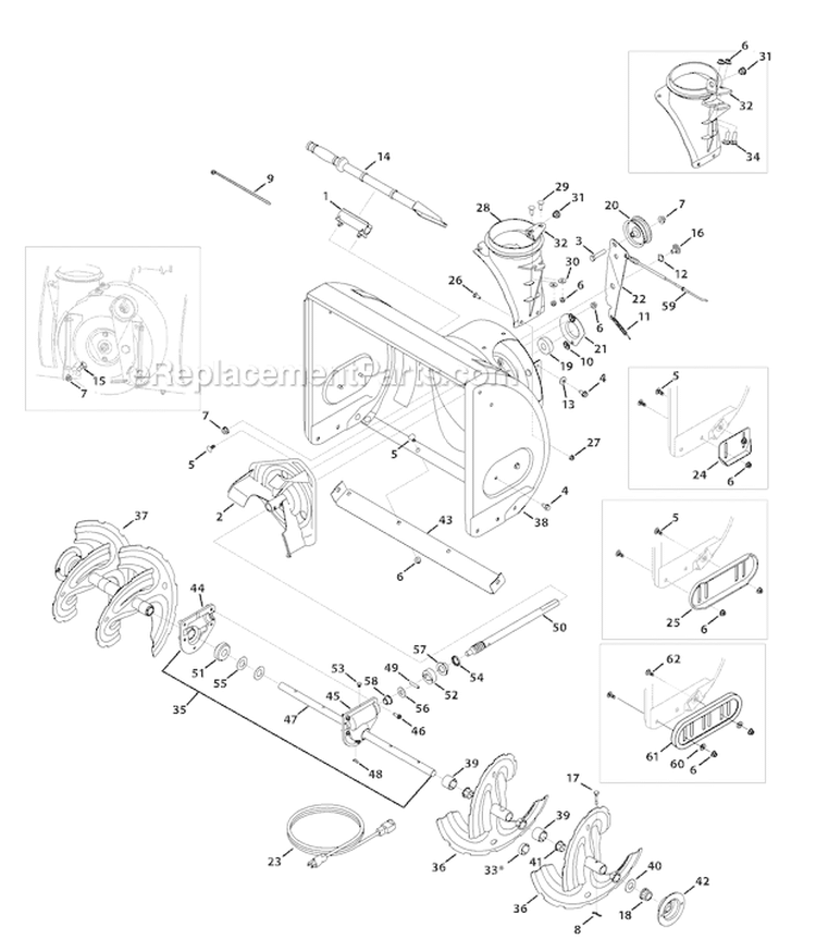 Auger & Housing Diagram and Parts List for 31AH64Q4 2010 Troy-Bilt Snow Blower