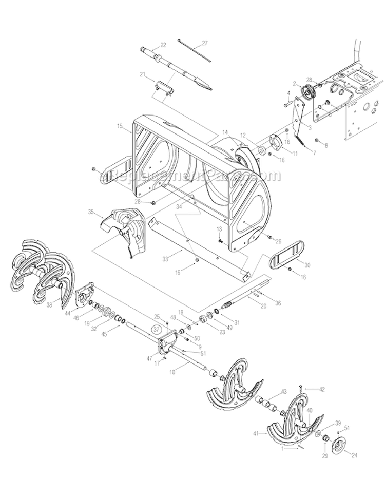General Assembly Diagram and Parts List for 31AH7L74766 2005-2 Troy-Bilt Snow Blower