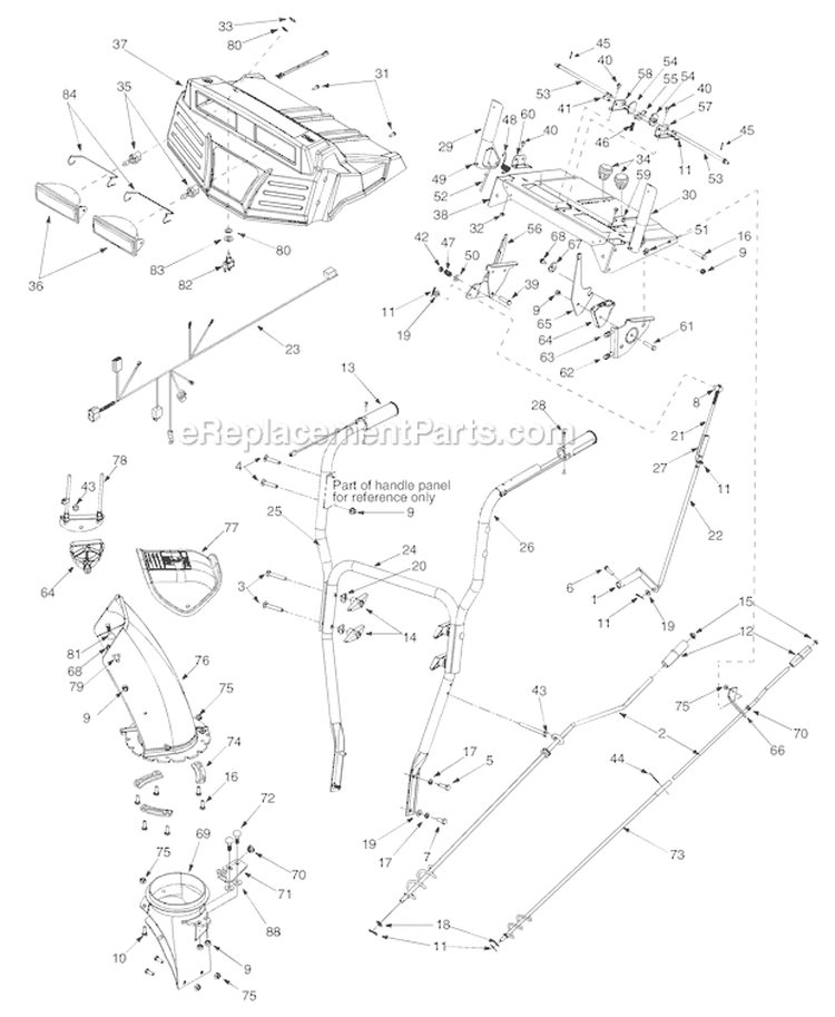 Handle & Controls Diagram and Parts List for 31AH7L74766 2005-2 Troy-Bilt Snow Blower