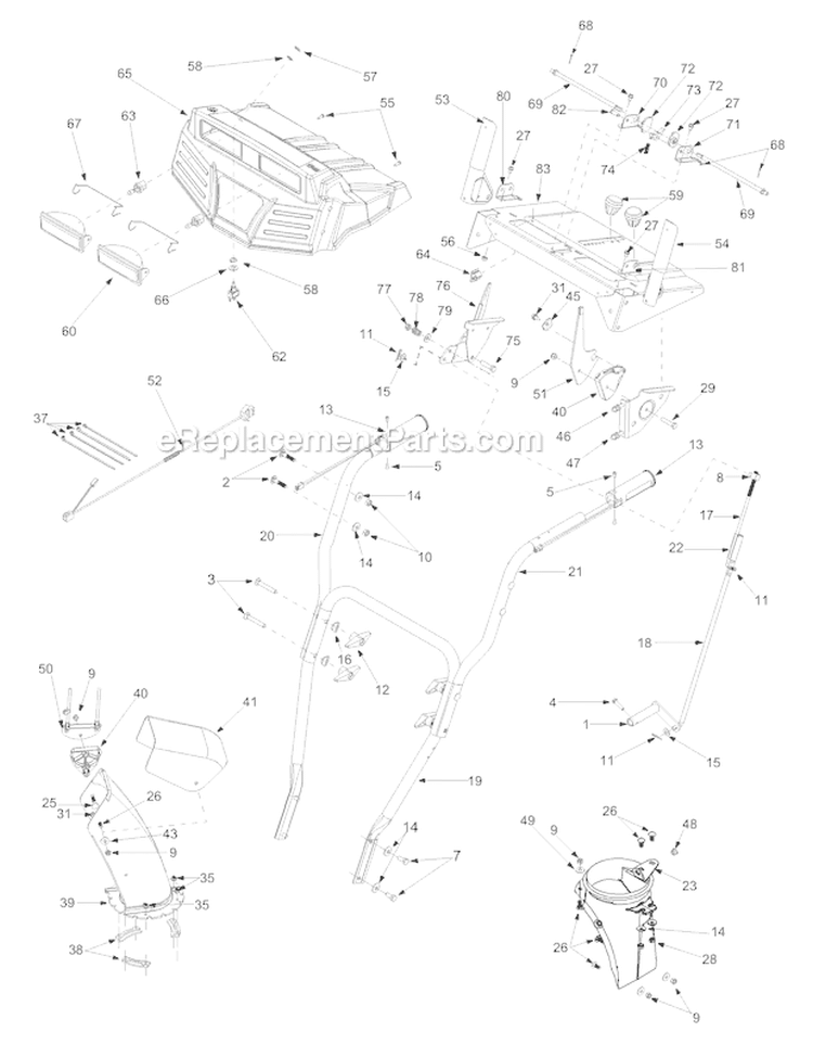 Handleá&áControlsáAssembly Diagram and Parts List for 31AH7T74063 2003 Troy-Bilt Snow Blower