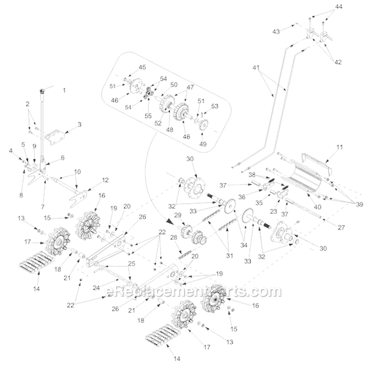 TrackáDriveáAssembly Diagram and Parts List for 31AH7T74063 2003 Troy-Bilt Snow Blower