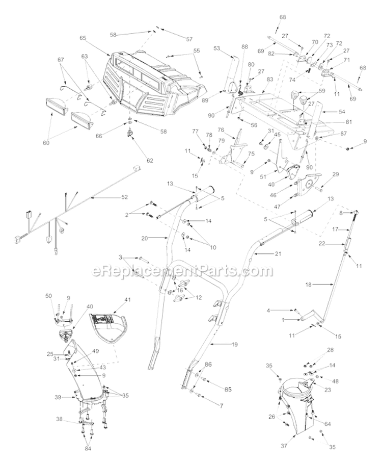 Handle Diagram and Parts List for 31AH7T74063 2004 Troy-Bilt Snow Blower