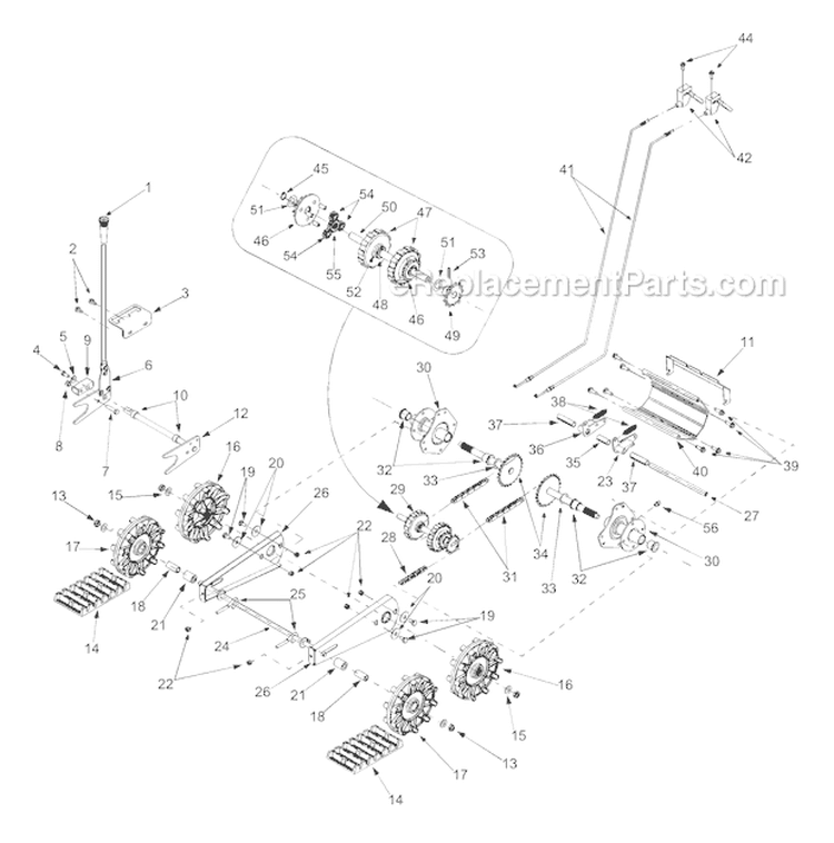 Track Drive Diagram and Parts List for 31AH7T74063 2004 Troy-Bilt Snow Blower