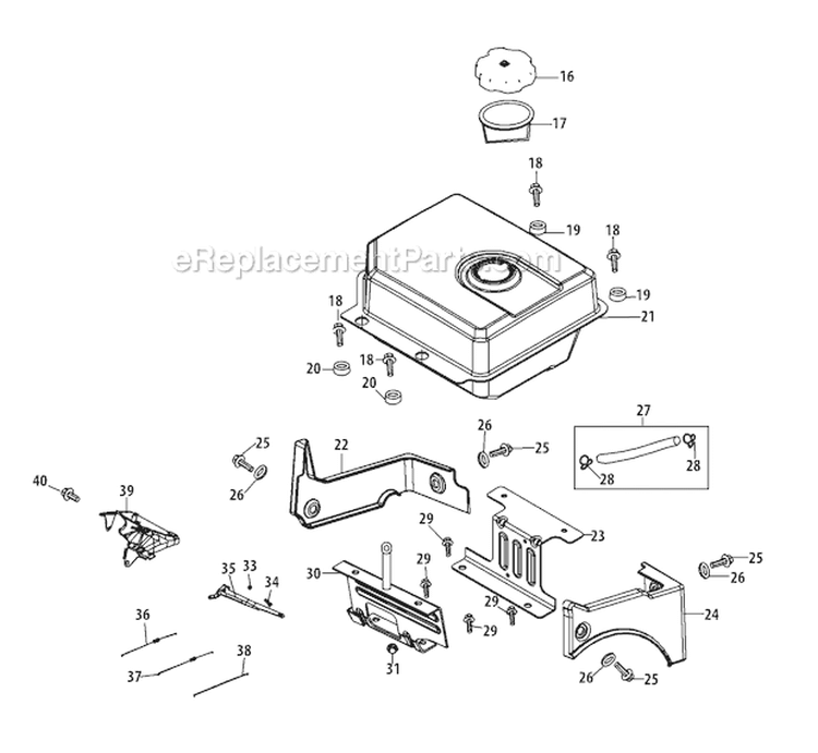483-Sua Fuel Tank & Mounting Diagram and Parts List for 31AH95P6711 2011 Troy-Bilt Snow Blower
