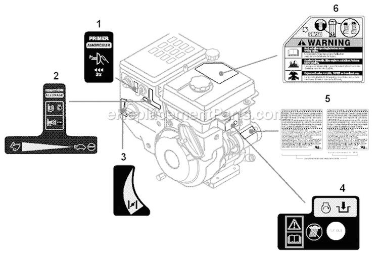 483-Sua Label Map Diagram and Parts List for 31AH95P6711 2011 Troy-Bilt Snow Blower