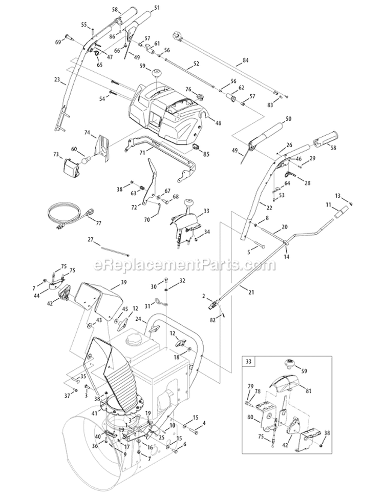 Handle Panel & Discharge Chute Diagram and Parts List for 31AH95P6711 2011 Troy-Bilt Snow Blower