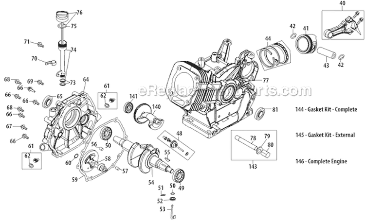 Crankcase Diagram and Parts List for 31AH95P6711 2012 Troy-Bilt Snow Blower