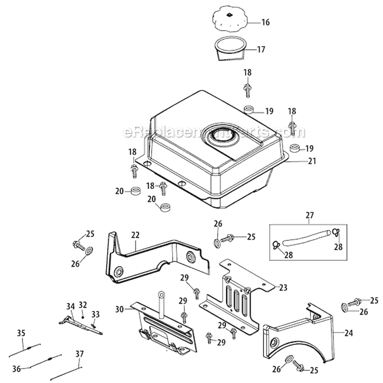Fuel Tank and Mounting Diagram and Parts List for 31AH95P6711 2012 Troy-Bilt Snow Blower