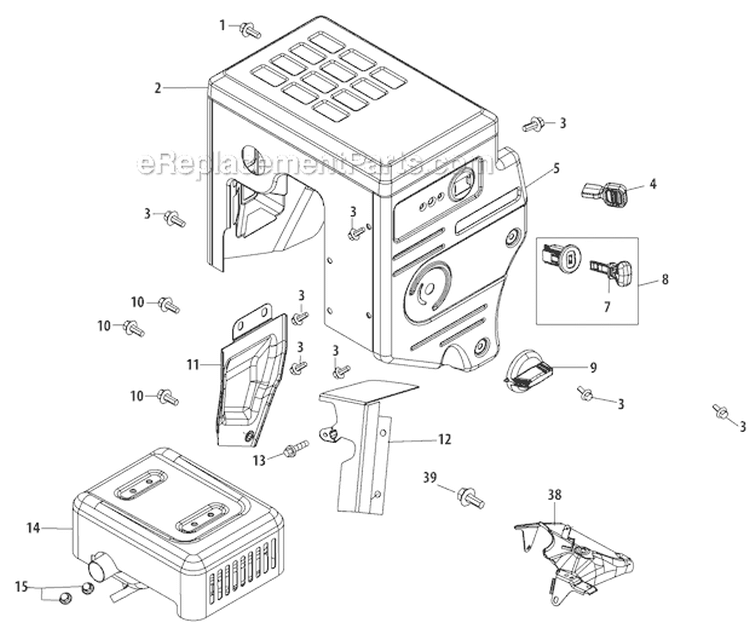 Muffler and Controls Diagram and Parts List for 31AH95P6711 2012 Troy-Bilt Snow Blower