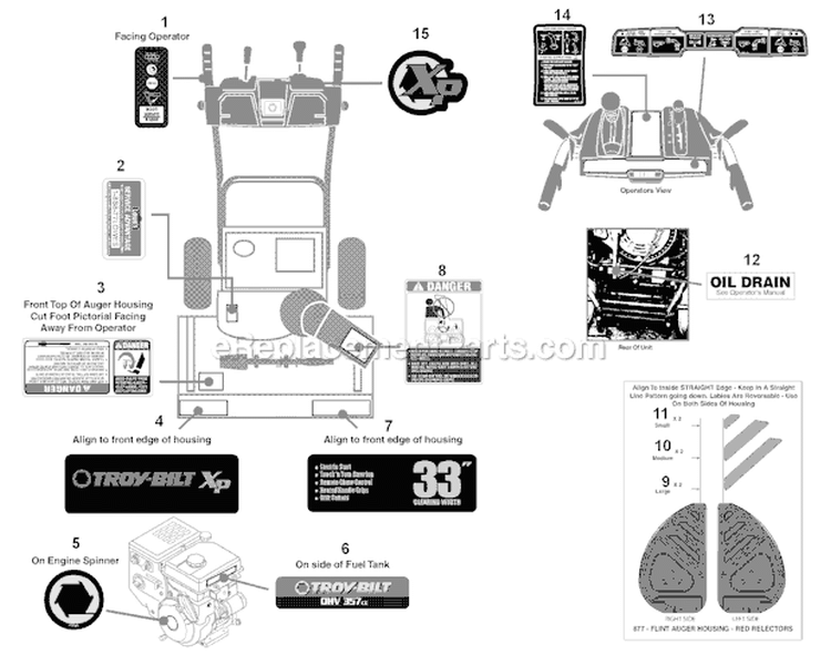 Label Map Diagram and Parts List for 31AH95P6766 2011 Troy-Bilt Snow Blower