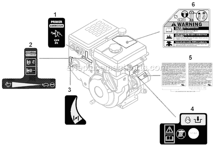 483-Sua Label Map Diagram and Parts List for 31AH95P6766 2011 Troy-Bilt Snow Blower