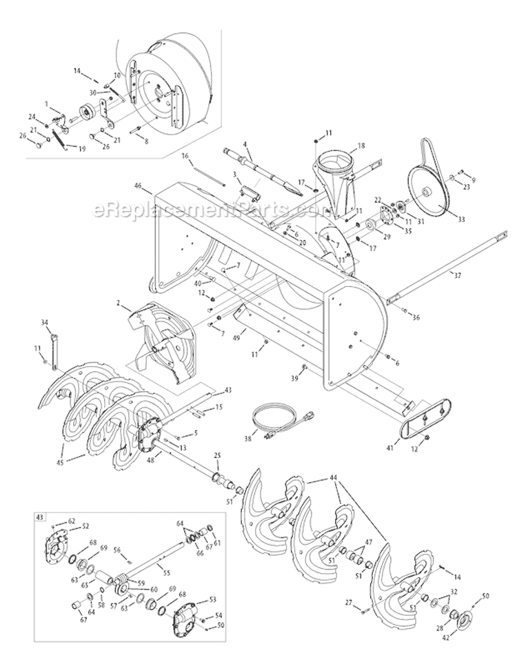 Auger Housing, And Gearbox Diagram and Parts List for 31AH9777766 2009 Troy-Bilt Snow Blower