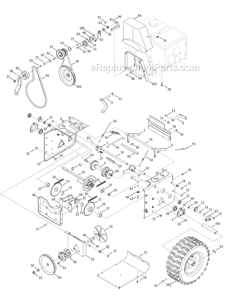 Drive System Diagram and Parts List for 31AH9777766 2009 Troy-Bilt Snow Blower
