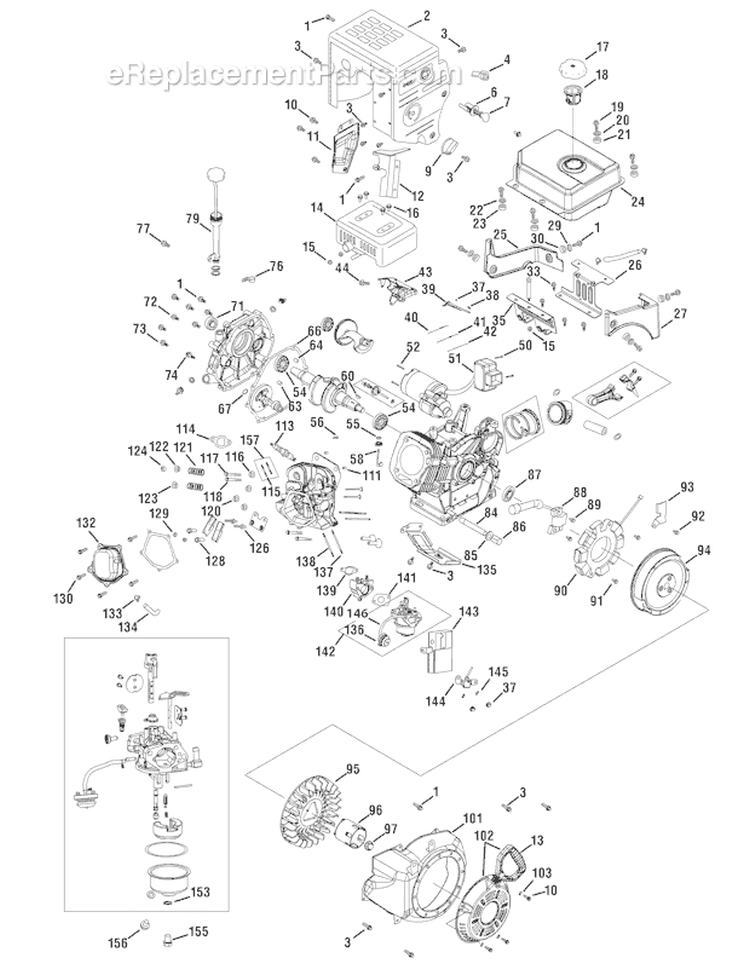 Engine Assembly 490-Su Diagram and Parts List for 31AH9777766 2009 Troy-Bilt Snow Blower
