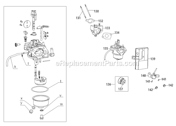 490-Sua Carburetor Diagram and Parts List for 31AH97P7711 2011 Troy-Bilt Snow Blower