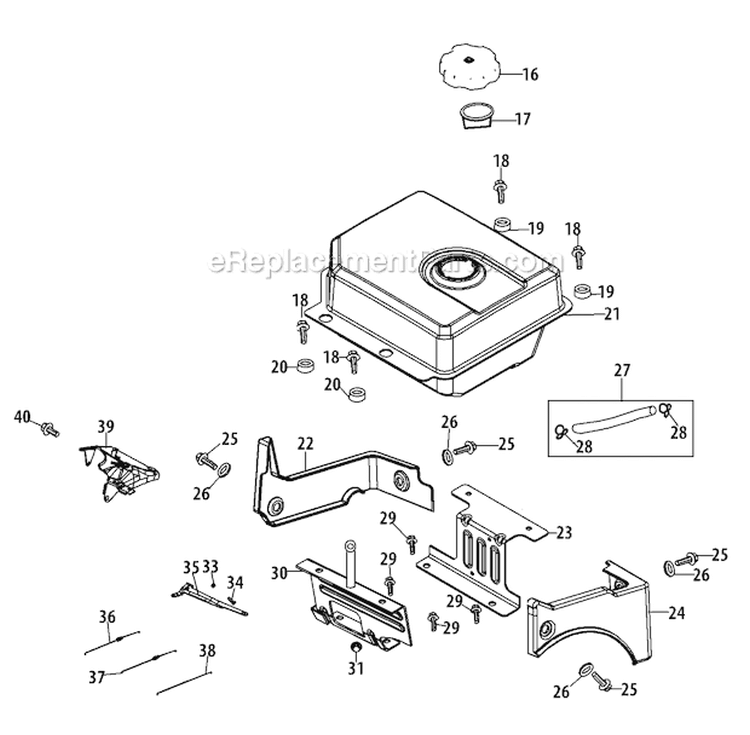 490-Sua Fuel Tank & Mounting Diagram and Parts List for 31AH97P7711 2011 Troy-Bilt Snow Blower