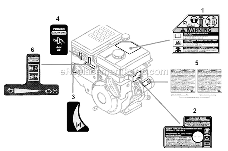 490-Sua Label Map Diagram and Parts List for 31AH97P7711 2011 Troy-Bilt Snow Blower