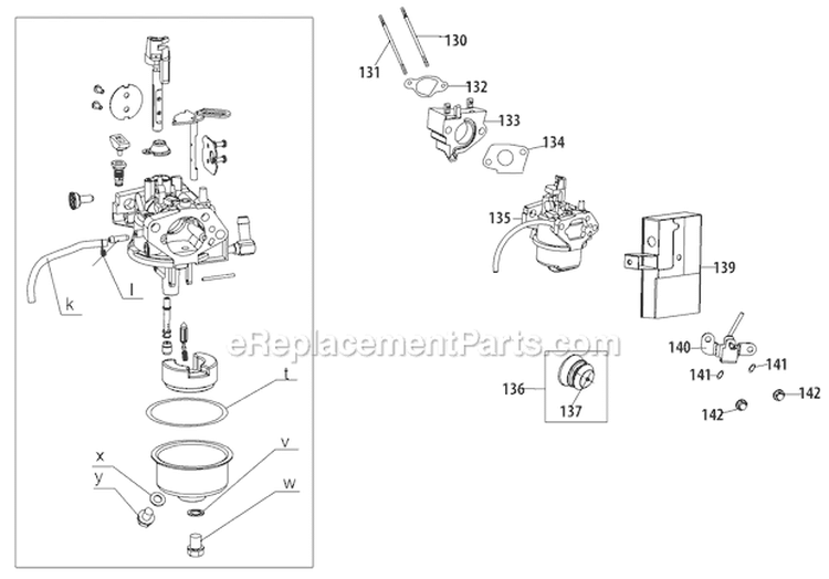 490-Sua Carburetor Diagram and Parts List for 31AH97P7766 2011 Troy-Bilt Snow Blower
