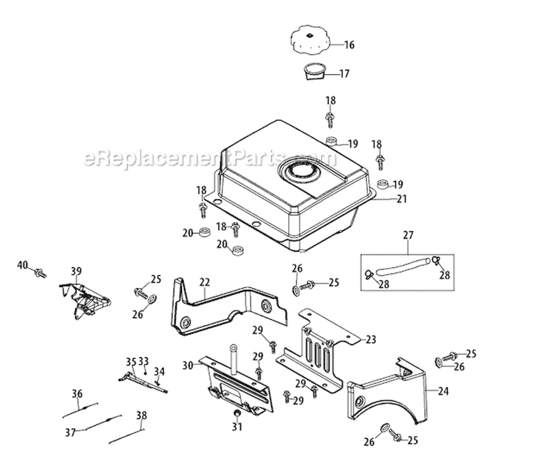 490-Sua Fuel Tank & Mounting Diagram and Parts List for 31AH97P7766 2011 Troy-Bilt Snow Blower