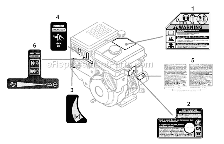 490-Sua Label Map Diagram and Parts List for 31AH97P7766 2011 Troy-Bilt Snow Blower
