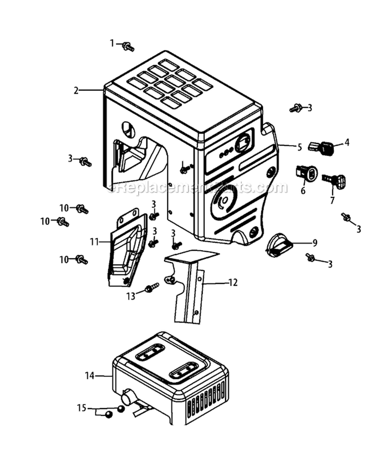 490-Sua Muffler & Controls Diagram and Parts List for 31AH97P7766 2011 Troy-Bilt Snow Blower