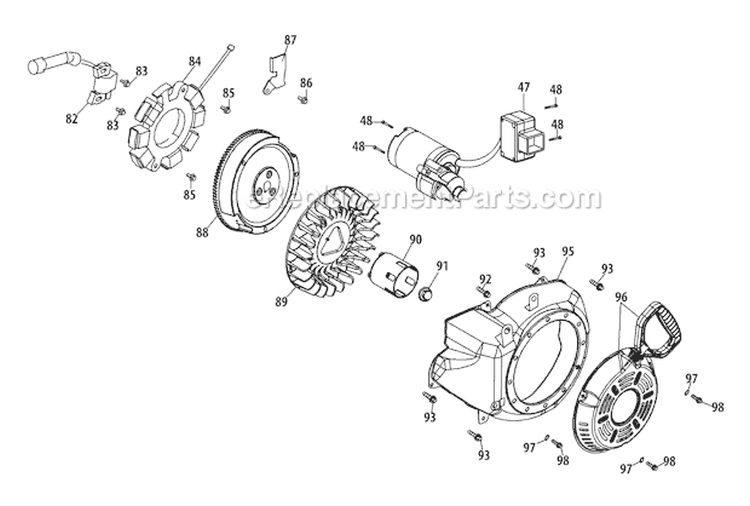 490-Sua Starter & Blower Housing Diagram and Parts List for 31AH97P7766 2011 Troy-Bilt Snow Blower
