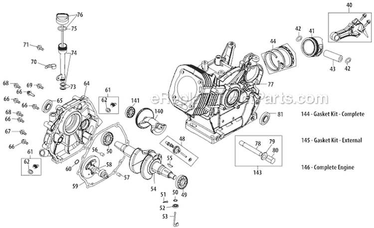 Crankcase Diagram and Parts List for 31AH97P7766 2012 Troy-Bilt Snow Blower