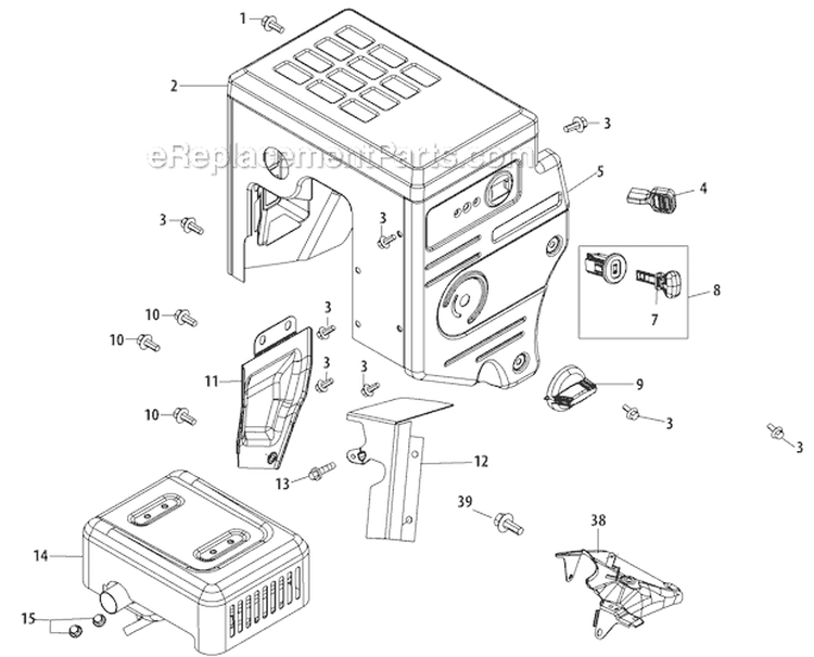 Muffler and Controls Diagram and Parts List for 31AH97P7766 2012 Troy-Bilt Snow Blower