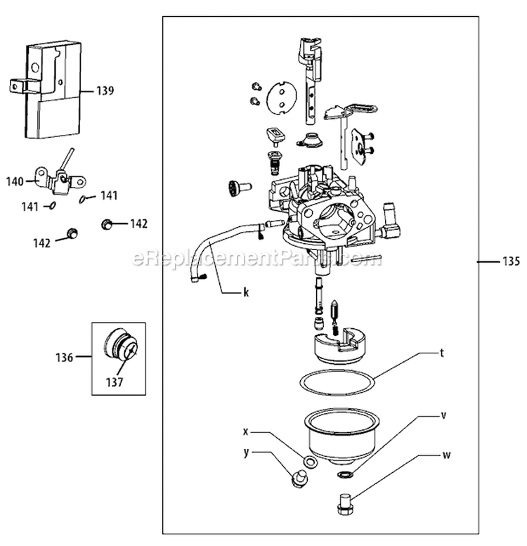 490-Su-10 Carburetor Diagram and Parts List for 31AH97P7 2010 Troy-Bilt Snow Blower