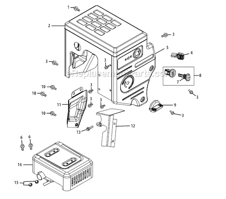 490-Su-10 Muffler & Controls Diagram and Parts List for 31AH97P7 2010 Troy-Bilt Snow Blower